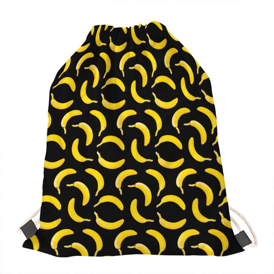 Black Banana Pattern Print Drawstring Bag