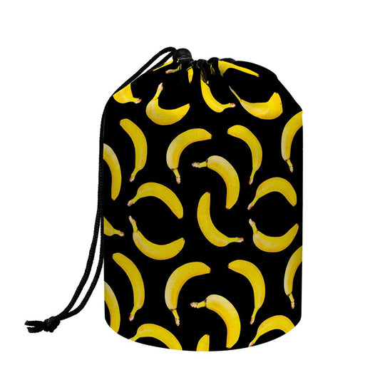 Black Banana Pattern Print Drawstring Makeup Bag