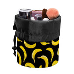 Black Banana Pattern Print Drawstring Makeup Bag