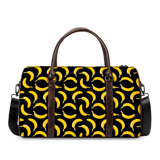 Black Banana Pattern Print Duffle Bag