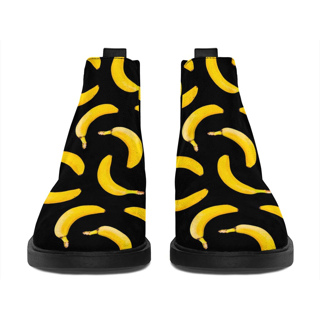 Black Banana Pattern Print Flat Ankle Boots