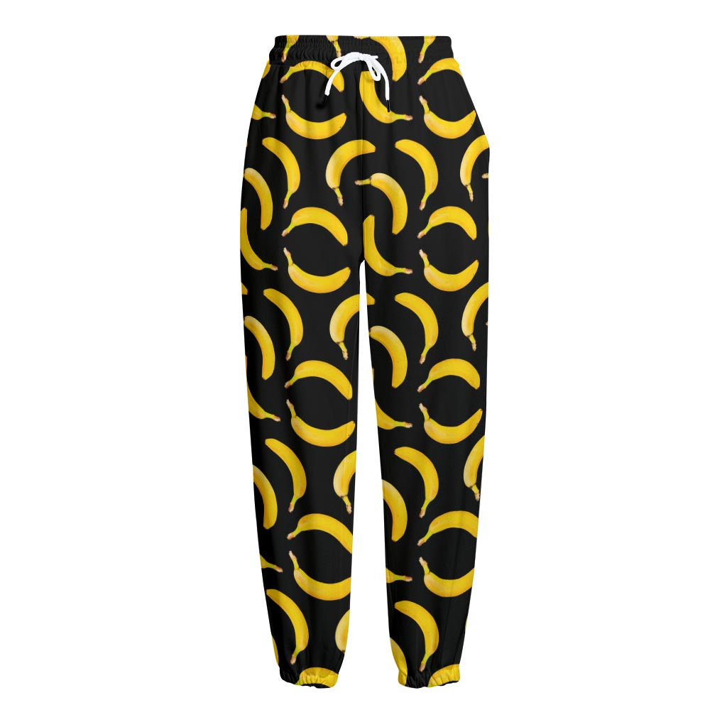 Black Banana Pattern Print Fleece Lined Knit Pants