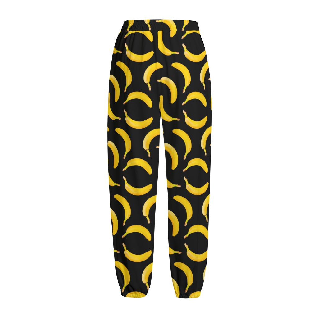 Black Banana Pattern Print Fleece Lined Knit Pants