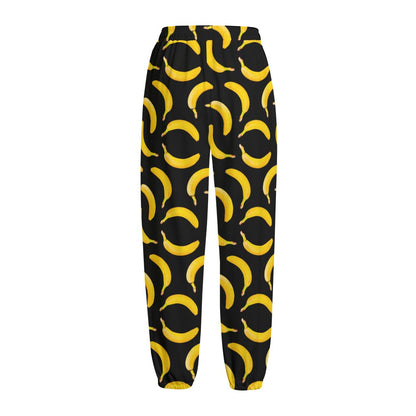 Black Banana Pattern Print Fleece Lined Knit Pants