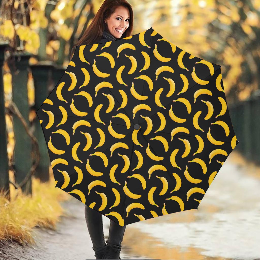 Black Banana Pattern Print Foldable Umbrella