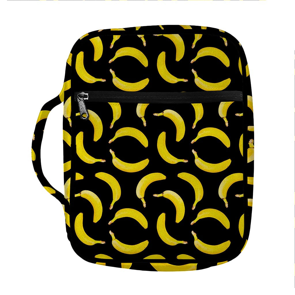 Black Banana Pattern Print Front Pocket Bible Bag