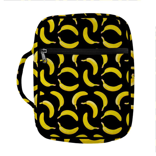 Black Banana Pattern Print Front Pocket Bible Bag