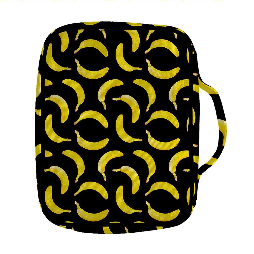 Black Banana Pattern Print Front Pocket Bible Bag
