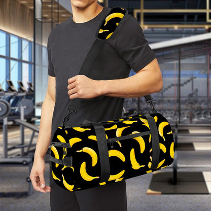 Black Banana Pattern Print Gym Bag