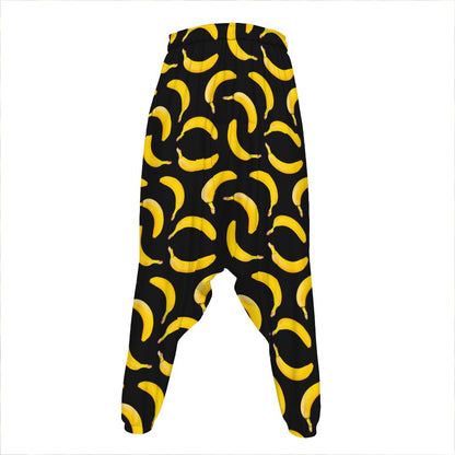 Black Banana Pattern Print Hammer Pants