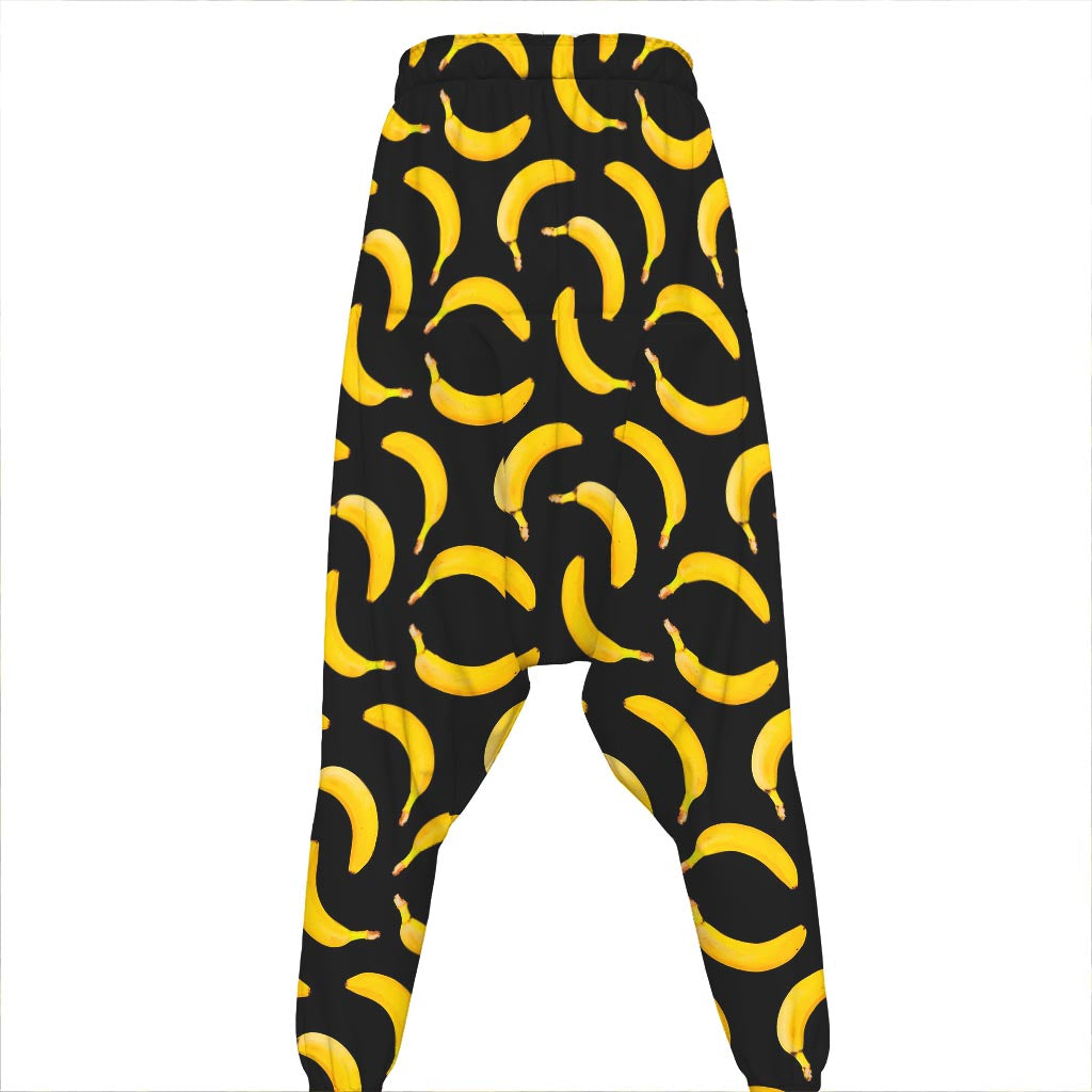 Black Banana Pattern Print Hammer Pants