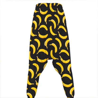Black Banana Pattern Print Hammer Pants