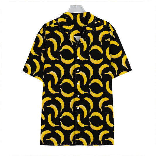 Black Banana Pattern Print Hawaiian Shirt