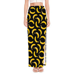 Black Banana Pattern Print High Slit Maxi Skirt