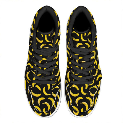 Black Banana Pattern Print High Top Leather Sneakers
