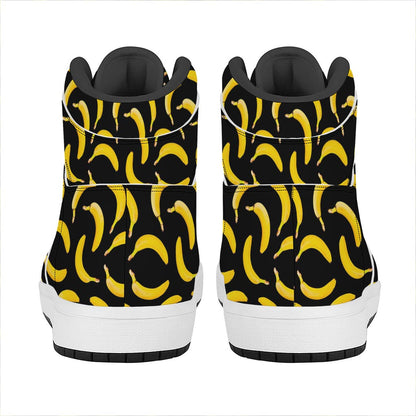 Black Banana Pattern Print High Top Leather Sneakers