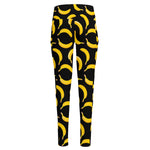Black Banana Pattern Print High-Waisted Pocket Leggings