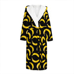 Black Banana Pattern Print Hooded Bathrobe