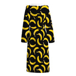 Black Banana Pattern Print Hooded Bathrobe