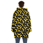 Black Banana Pattern Print Hoodie Blanket