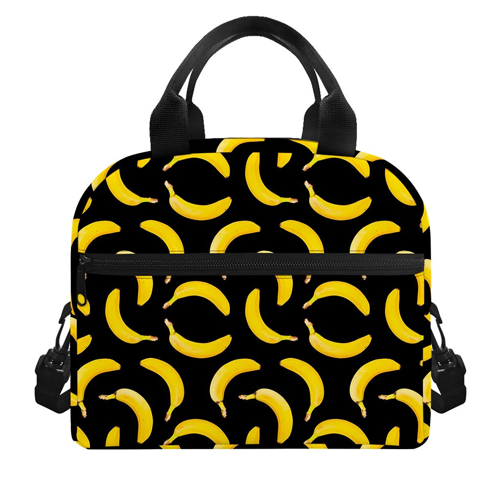Black Banana Pattern Print Insulated Lunch Bag