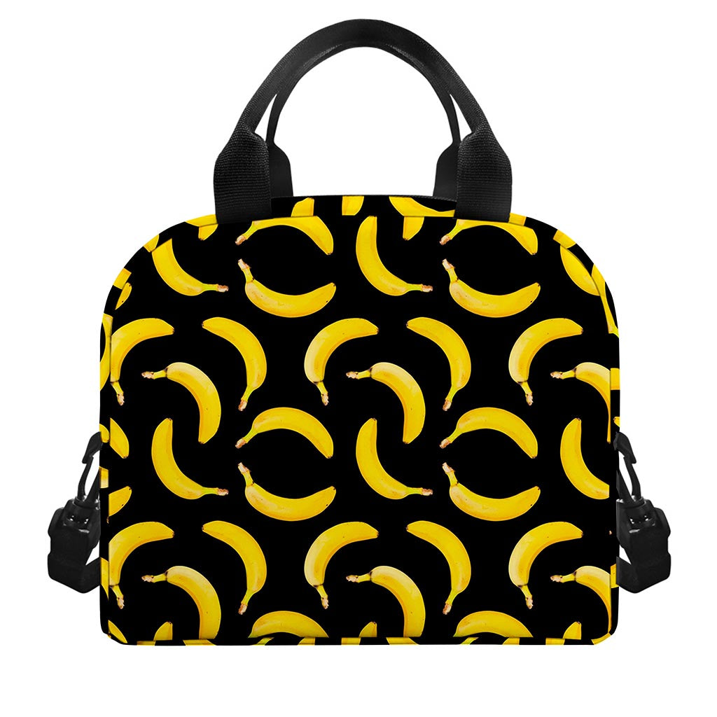 Black Banana Pattern Print Insulated Lunch Bag