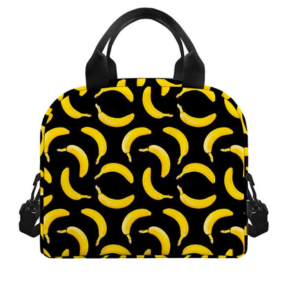 Black Banana Pattern Print Insulated Lunch Bag