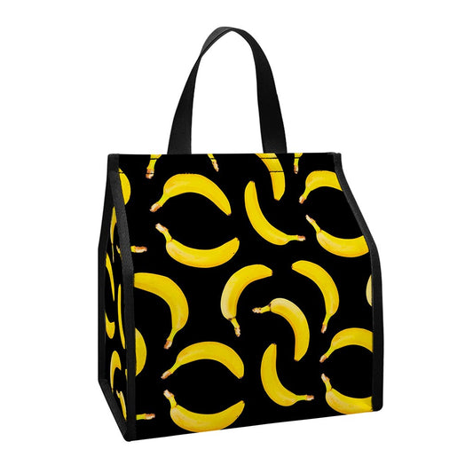 Black Banana Pattern Print Insulated Lunch Tote