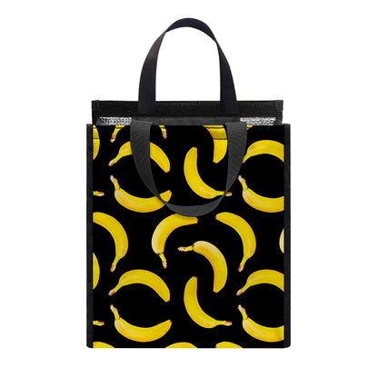 Black Banana Pattern Print Insulated Lunch Tote