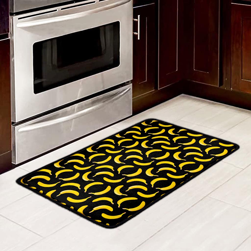 Black Banana Pattern Print Kitchen Mat
