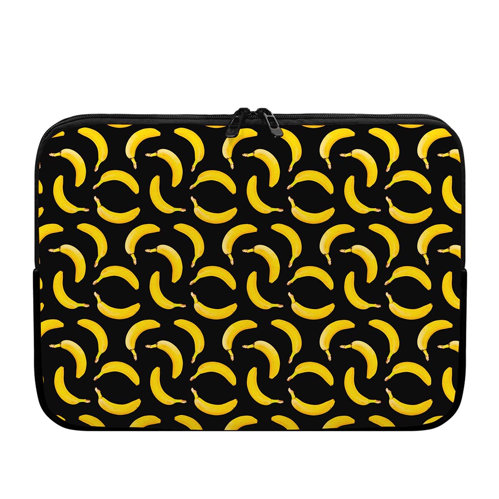 Black Banana Pattern Print Laptop Sleeve