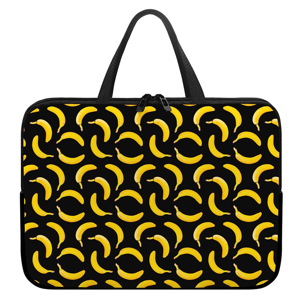 Black Banana Pattern Print Laptop Sleeve With Handle