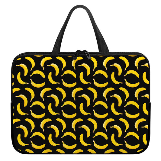 Black Banana Pattern Print Laptop Sleeve With Handle