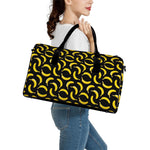 Black Banana Pattern Print Leather Duffle Bag