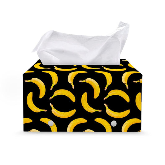 Black Banana Pattern Print Leather Tissue Box Cover