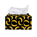 Black Banana Pattern Print Leather Tissue Box Cover