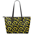 Black Banana Pattern Print Leather Tote Bag With Zipper