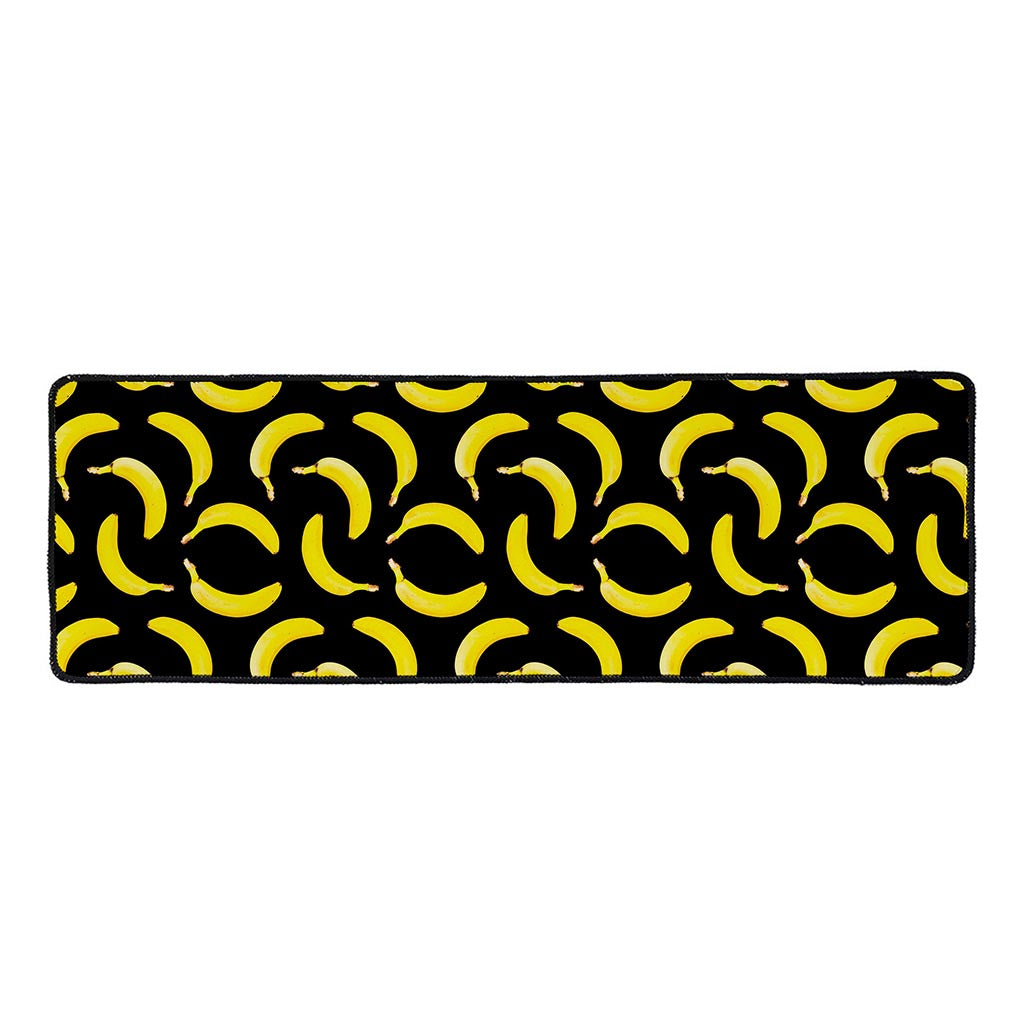 Black Banana Pattern Print Long Kitchen Mat