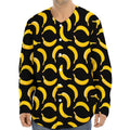 Black Banana Pattern Print Long Sleeve Baseball Jersey