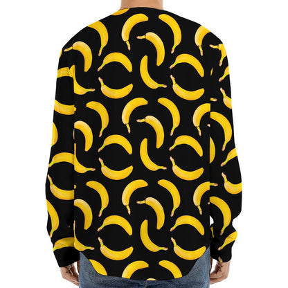 Black Banana Pattern Print Long Sleeve Baseball Jersey