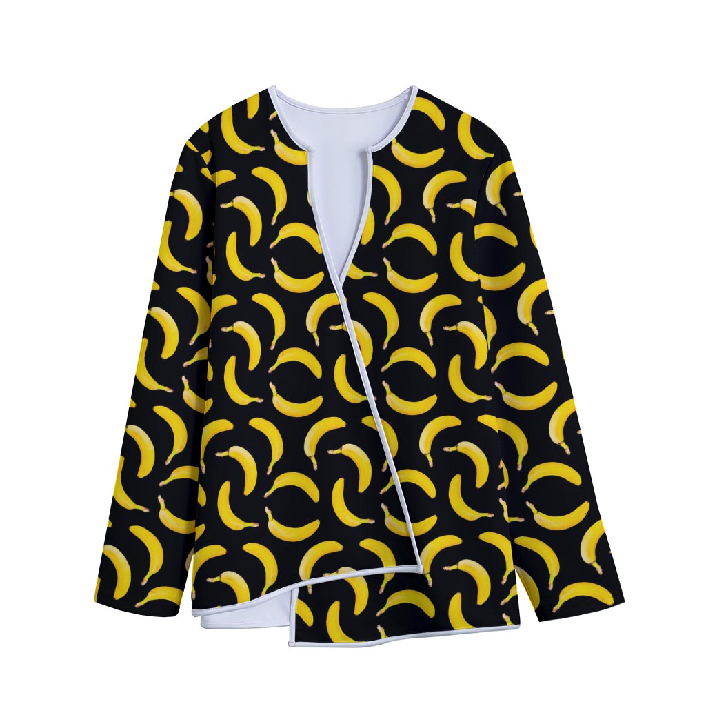 Black Banana Pattern Print Long Sleeve Short Coat