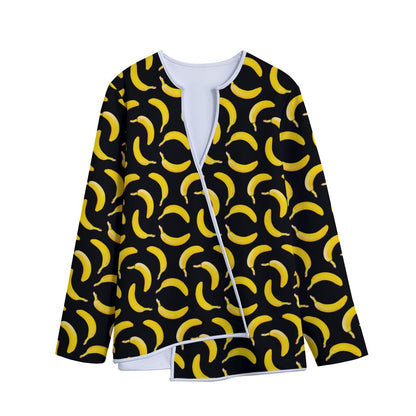 Black Banana Pattern Print Long Sleeve Short Coat