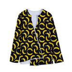 Black Banana Pattern Print Long Sleeve Short Coat