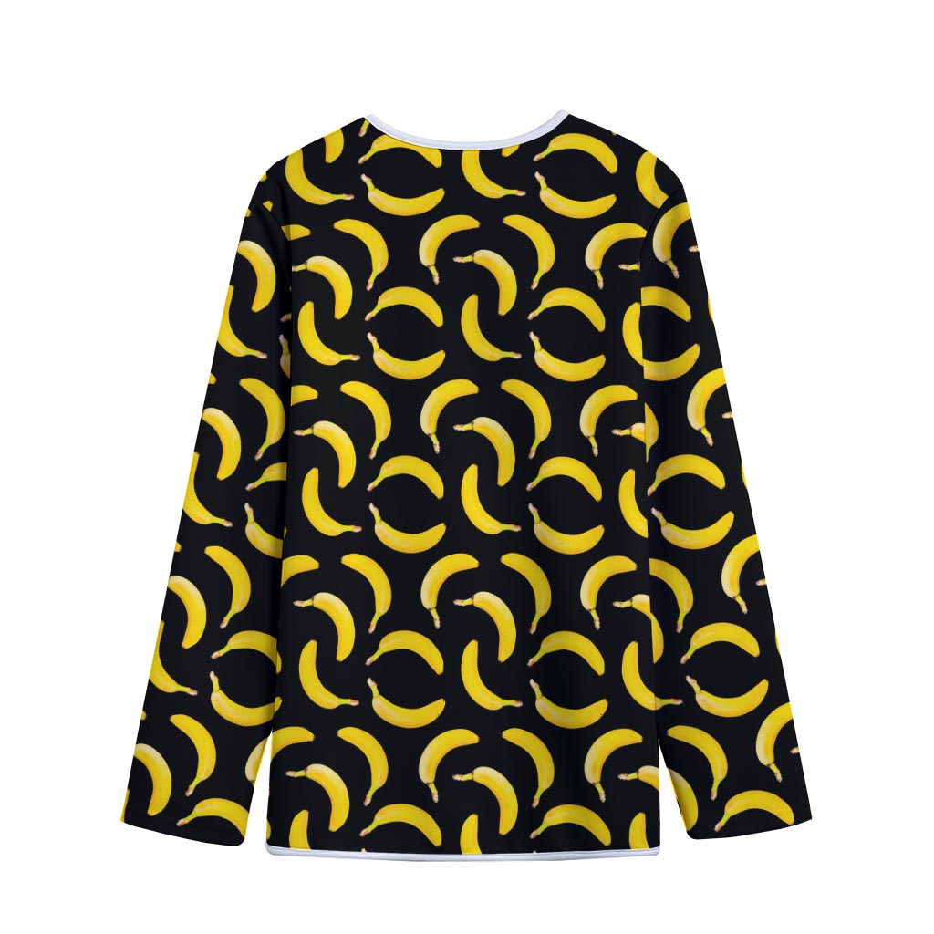 Black Banana Pattern Print Long Sleeve Short Coat