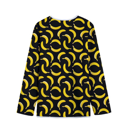 Black Banana Pattern Print Long Sleeve Short Coat