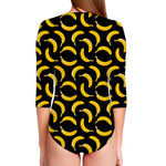 Black Banana Pattern Print Long Sleeve Swimsuit