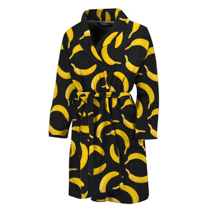 Black Banana Pattern Print Men's Bathrobe