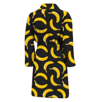 Black Banana Pattern Print Men's Bathrobe