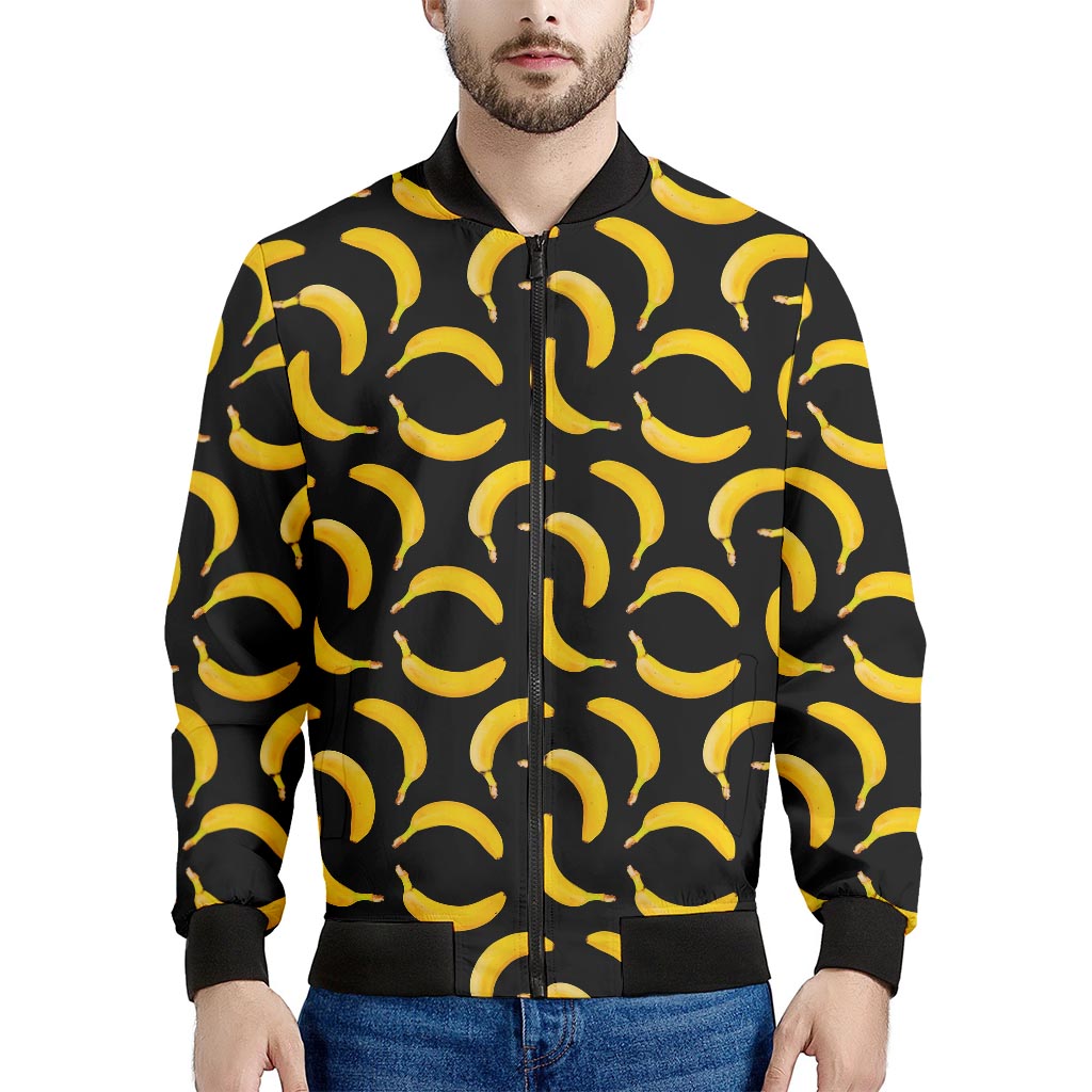 Black Banana Pattern Print Men's Bomber Jacket