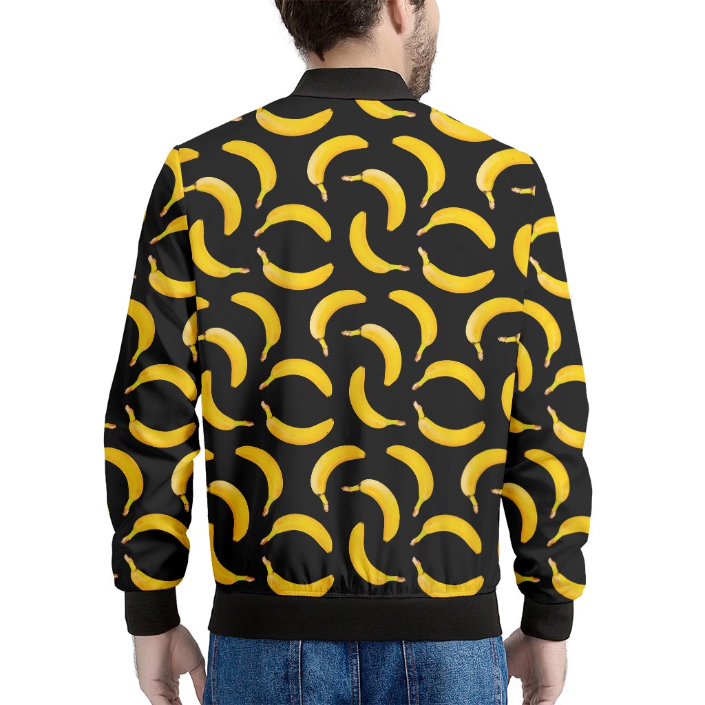 Black Banana Pattern Print Men's Bomber Jacket